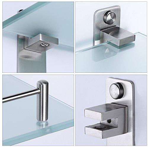 HOMEIDEAS 14-Inch Bathroom Frosted Glass Shelf Brushed Nickel Shelf Stainless Steel Lavatory 2 Tiers Tempered Glass Wall Mounted Shelf