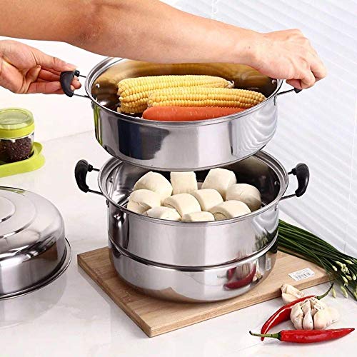 Beeiee 3 Tier Stainless Steel 11.2-Inch Diameter Steamer Cookware Pot Saucepot Multi-layer Boiler