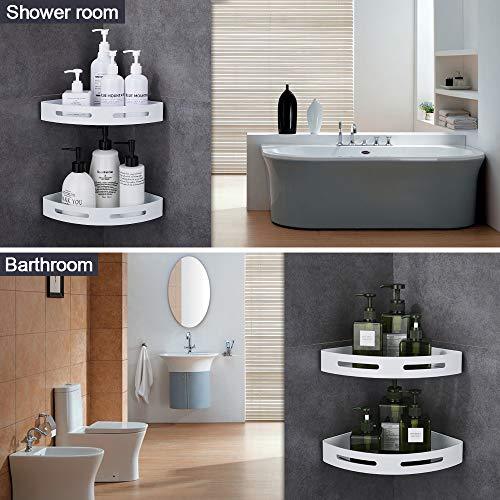 Gricol Bathroom Shower Shelf Triangle Wall Shower Caddy Space Aluminum Self Adhesive No Damage Wall Mount, 2 Pack