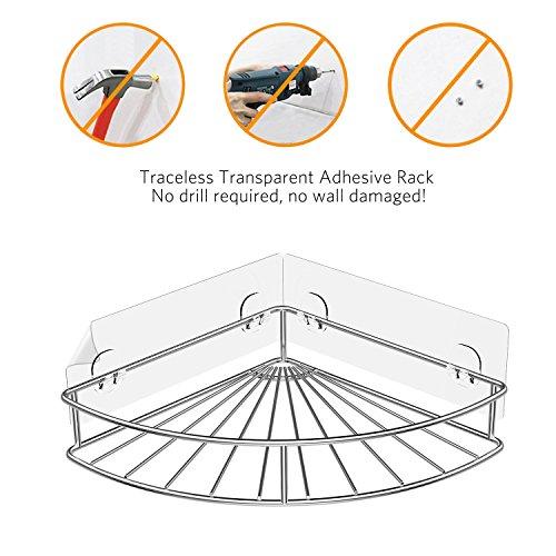 ODesign Adhesive Corner Bathroom Shelf Storage Wall Mounted Shower Caddy Shelf Organizer for Kitchen Toilet SUS 304 Stainless Steel No Drilling - 2 Pack