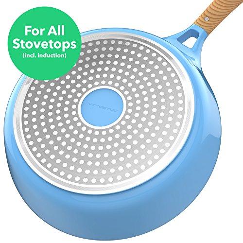 Vremi 8 Piece Ceramic Nonstick Cookware Set - Induction Stovetop Compatible Dishwasher Safe Non Stick Pots with Lids and Frying Pans - PTFE PFOA Free - Blue