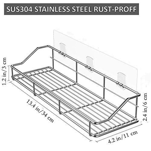Adhesive Bathroom Shelf Organizer Shower Caddy Kitchen Storage Rack Wall Mounted No Drilling SUS304 Stainless Steel - 2 PACK