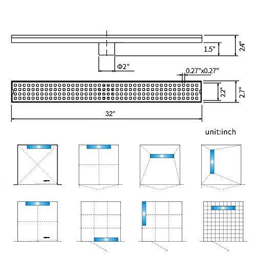 DESFAU 24-Inch Linear Shower Drain with Removable Quadrato Pattern Grate JD47030200BN6US#KL
