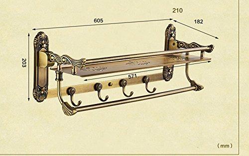 Rozin Art Carved Antique Brass Bathroom Storage Shelf Holder Wall Mounted