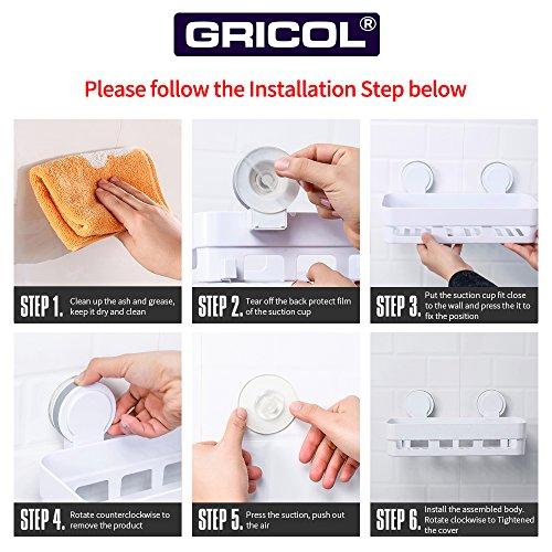 Gricol Bathroom Shower Shelf Shower Caddy Plastic Suction Cup No Damage Wall Mount