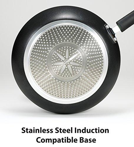 T-fal E91898 Ultimate Hard Anodized Scratch Resistant Titanium Nonstick Thermo-Spot Heat Indicator Anti-Warp Base Dishwasher Safe Oven Safe PFOA Free Glass Lid Cookware, 12-Inch, Gray