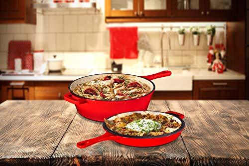 Ultimate Pre-Seasoned 2-In-1 Cast Iron Multi-Cooker – Heavy Duty 3 Quart Skillet and Lid Set, Versatile Healthy Design, Non-Stick Kitchen Cookware, Use As Dutch Oven Frying Pan (Pre-Seasoned)
