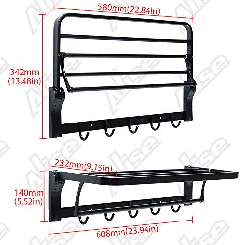 Alise Towel Rack Bathroom Folding Shelf with Swing Towel Bar and 5 Hooks Heavy Duty Wall Mount,SUS304 Stainless Steel Matte Black