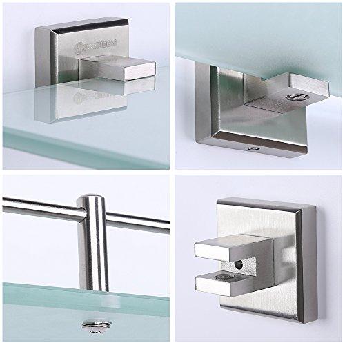 HOMEIDEAS 14-Inch Bathroom Frosted Glass Shelf Brushed Nickel Shelf Stainless Steel Lavatory 2 Tiers Tempered Glass Wall Mounted Shelf