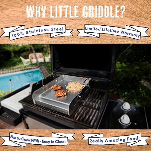 Little Griddle SQ180 100% Stainless Steel Universal Griddle with Even Heating Cross Bracing for Charcoal/Gas Grills, Camping, Tailgating, and Parties (18"x13"x3")