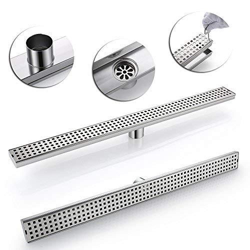 DESFAU 24-Inch Linear Shower Drain with Removable Quadrato Pattern Grate JD47030200BN6US#KL