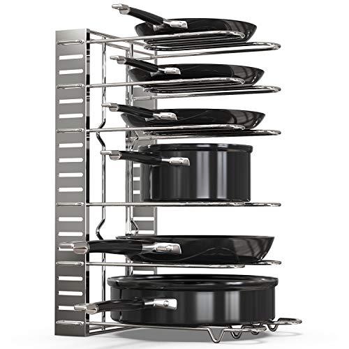 GeekDigg Pot Rack Organizer, 3 DIY Methods, Height and Position are Adjustable 8+ Pots Holder, Black Metal Kitchen Cabinet Pantry Pot Lid Holder