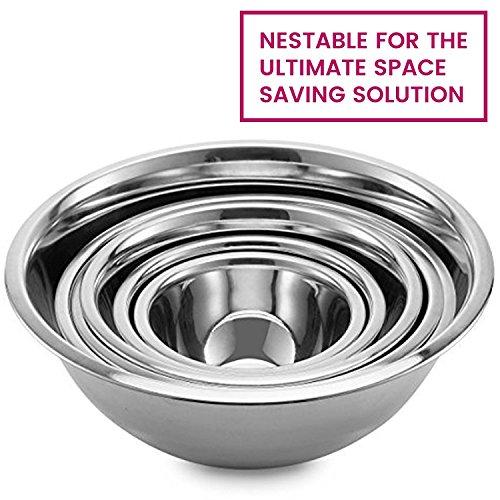 Stainless Steel Mixing Bowls by Finedine (Set of 6) Polished Mirror Finish Nesting Bowl, ¾ - 1.5-3 - 4-5 - 8 Quart - Cooking Supplies