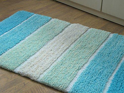 Chardin Home - 100% Pure Cotton - 2 Piece Cordural Stripe Bath Rug Set, (21''x34'' & 17''x24'') Gray-Beige with Latex spray non-skid backing