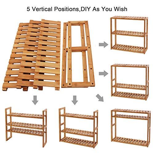 SONGMICS bamboo bathroom shelves, 3-Tier Adjustable Layer Rack, Bathroom Towel Shelf, Utility Storage Shelf Rack, Wall Mounted Organizer shelf, For Bathroom Kitchen Living Room Holder Natural UBCB13Y