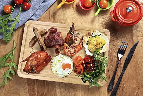 Bamboo Tray Bathroom Rectangle Serving Tray With Handles, 12 x 8.5" Serve Food Coffee or Tea at Home, Hotel & Restaurant By HTB