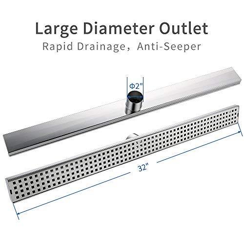 DESFAU 24-Inch Linear Shower Drain with Removable Quadrato Pattern Grate JD47030200BN6US#KL