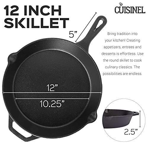 Pre-Seasoned Cast Iron Skillet (12-Inch) W/ Glass Lid and Handle Cover Oven Safe Cookware | Heat-Resistant Holder | Indoor and Outdoor Use | Grill, Stovetop, Induction Safe