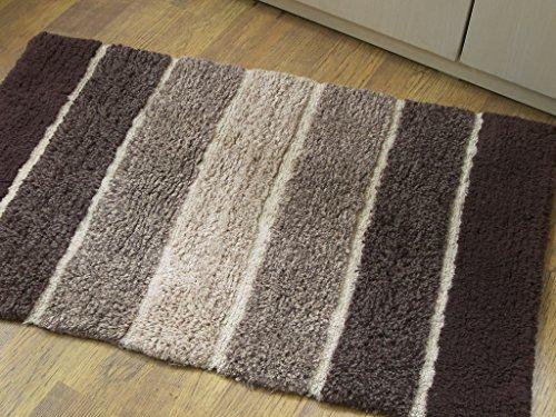 Chardin Home - 100% Pure Cotton - 2 Piece Cordural Stripe Bath Rug Set, (21''x34'' & 17''x24'') Gray-Beige with Latex spray non-skid backing