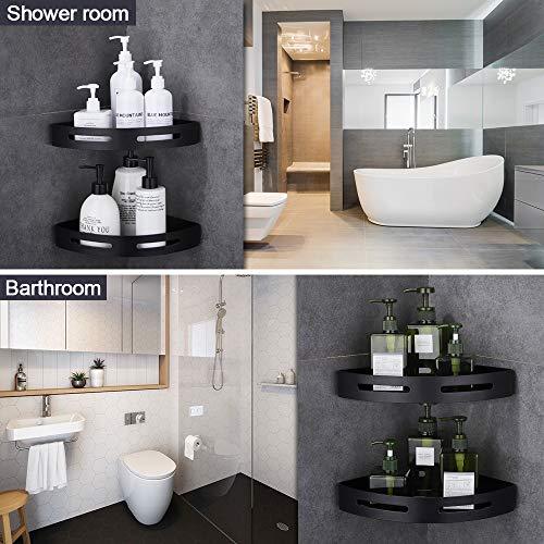Gricol Bathroom Shower Shelf Triangle Wall Shower Caddy Space Aluminum Self Adhesive No Damage Wall Mount, 2 Pack