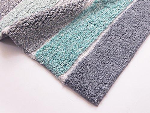 Chardin Home - 100% Pure Cotton - 2 Piece Cordural Stripe Bath Rug Set, (21''x34'' & 17''x24'') Gray-Beige with Latex spray non-skid backing