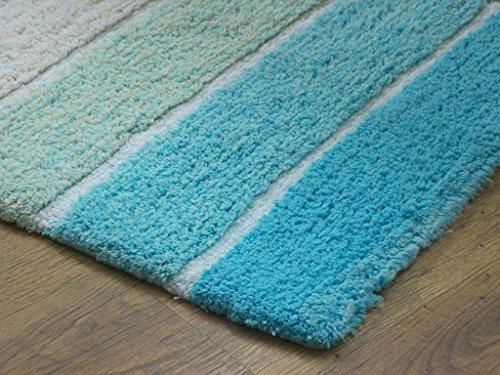 Chardin Home - 100% Pure Cotton - 2 Piece Cordural Stripe Bath Rug Set, (21''x34'' & 17''x24'') Gray-Beige with Latex spray non-skid backing
