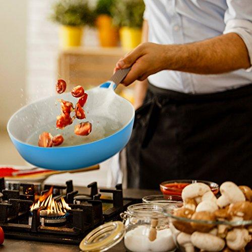 Vremi 8 Piece Ceramic Nonstick Cookware Set - Induction Stovetop Compatible Dishwasher Safe Non Stick Pots with Lids and Frying Pans - PTFE PFOA Free - Blue