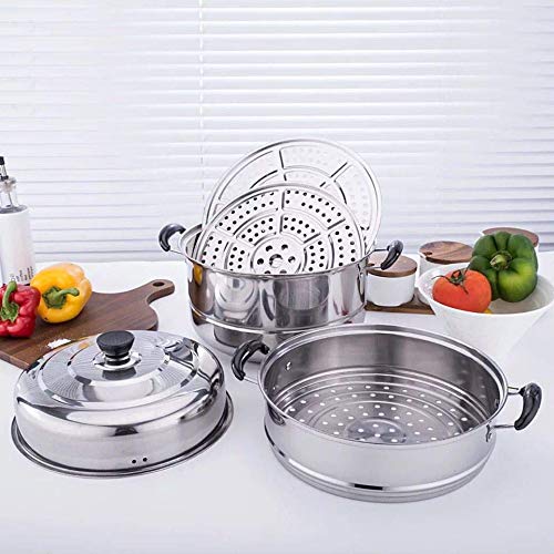 Beeiee 3 Tier Stainless Steel 11.2-Inch Diameter Steamer Cookware Pot Saucepot Multi-layer Boiler
