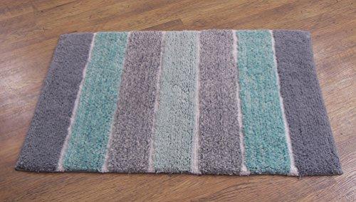 Chardin Home - 100% Pure Cotton - 2 Piece Cordural Stripe Bath Rug Set, (21''x34'' & 17''x24'') Gray-Beige with Latex spray non-skid backing