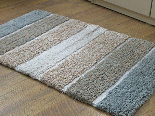 Chardin Home - 100% Pure Cotton - 2 Piece Cordural Stripe Bath Rug Set, (21''x34'' & 17''x24'') Gray-Beige with Latex spray non-skid backing