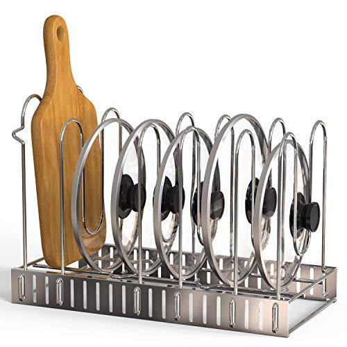 GeekDigg Pot Rack Organizer, 3 DIY Methods, Height and Position are Adjustable 8+ Pots Holder, Black Metal Kitchen Cabinet Pantry Pot Lid Holder