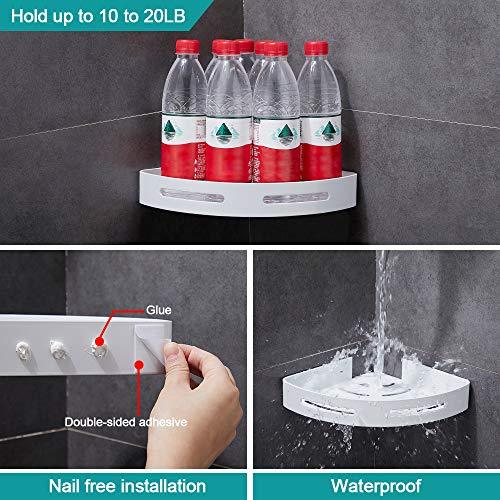 Gricol Bathroom Shower Shelf Triangle Wall Shower Caddy Space Aluminum Self Adhesive No Damage Wall Mount, 2 Pack