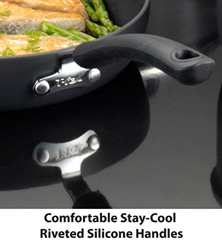 T-fal E91898 Ultimate Hard Anodized Scratch Resistant Titanium Nonstick Thermo-Spot Heat Indicator Anti-Warp Base Dishwasher Safe Oven Safe PFOA Free Glass Lid Cookware, 12-Inch, Gray