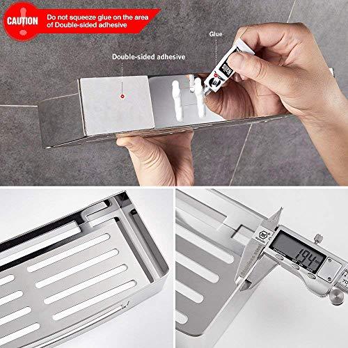 GERUIKE Bathroom Shower Shelf Wall Mounted Stainless Steel Rectangular Caddy Organizer Rustproof Self Adhesive