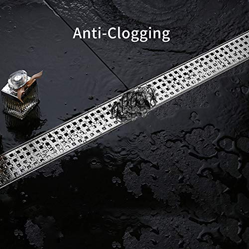 DESFAU 24-Inch Linear Shower Drain with Removable Quadrato Pattern Grate JD47030200BN6US#KL
