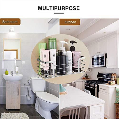 Adhesive Bathroom Shelf Organizer Shower Caddy Kitchen Storage Rack Wall Mounted No Drilling SUS304 Stainless Steel - 2 PACK