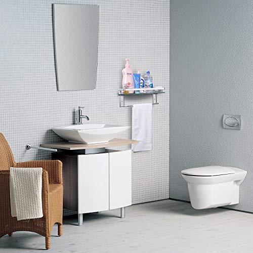 Vdomus Tempered Glass Bathroom Shelf with Towel Bar Wall Mounted Shower storage15.2 by 4.5 inches, Brushed Silver Finish (1 Tier Glass Shelf)