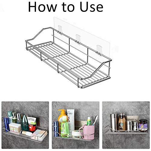 Adhesive Bathroom Shelf Organizer Shower Caddy Kitchen Storage Rack Wall Mounted No Drilling SUS304 Stainless Steel - 2 PACK