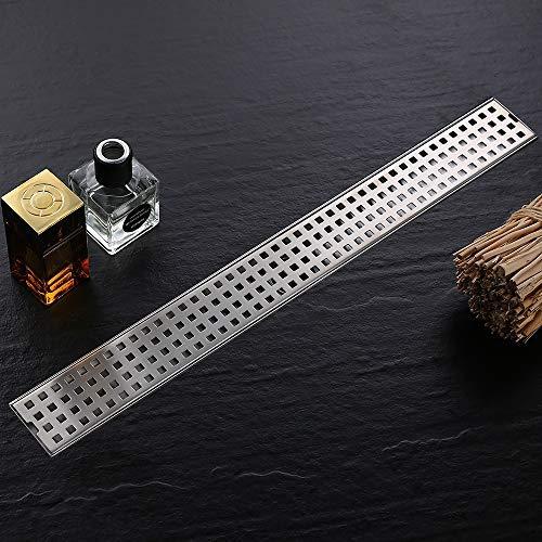 DESFAU 24-Inch Linear Shower Drain with Removable Quadrato Pattern Grate JD47030200BN6US#KL