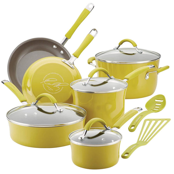 Rachael Ray 16344 12-Piece Aluminum Cookware Set, Agave Blue