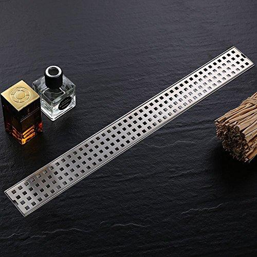 DESFAU 24-Inch Linear Shower Drain with Removable Quadrato Pattern Grate JD47030200BN6US#KL