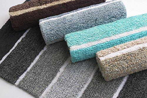 Chardin Home - 100% Pure Cotton - 2 Piece Cordural Stripe Bath Rug Set, (21''x34'' & 17''x24'') Gray-Beige with Latex spray non-skid backing