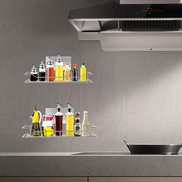 Adhesive Bathroom Shelf Organizer Shower Caddy Kitchen Storage Rack, Wall Mounted, No Drilling, SUS304 Stainless Steel-2 PACK