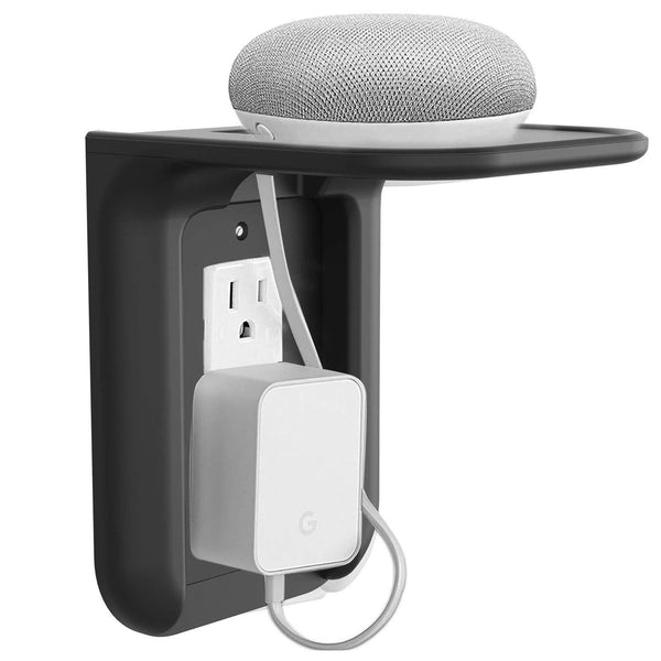 WALI Wall Outlet Shelf Standard Vertical Duplex GFCI Décor Outlet with Cable Channel Charging for Cell Phone, Dot 1st and 2nd 3rd Gen, Google Home, Speaker up to 10lbs (OLS001-W), White