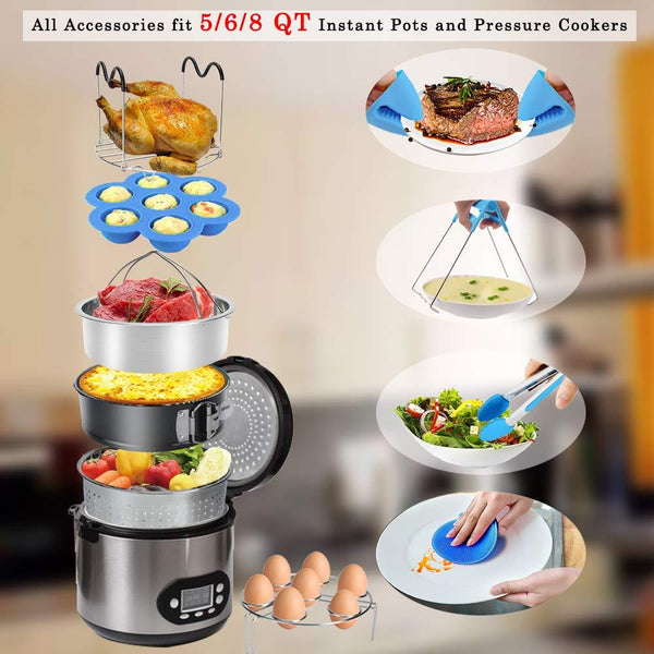 Instant Pot Accessories Set, 75 PCS Instant Pot Accessories Compatible with 5,6,8Qt - 60 Pcs Parchment Papers, 2 Steamer Baskets, Non-stick Springform Pan, Egg Rack, Egg Bites Mold, Kitchen Tong, Dish