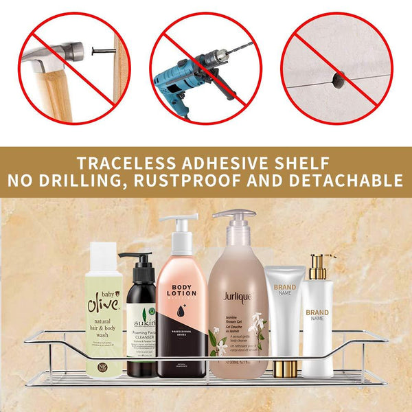 Adhesive Bathroom Shelf Organizer Shower Caddy Kitchen Storage Rack, Wall Mounted, No Drilling, SUS304 Stainless Steel-2 PACK