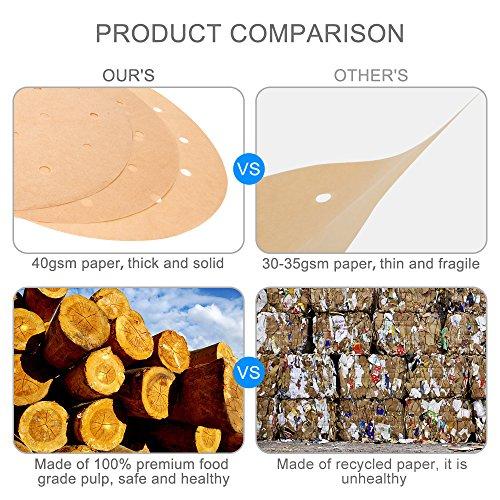 100pcs Air Fryer Liners, Vancens 9 inch Bamboo Steamer Liners, Premium Perforated Parchment Paper Sheets, Non-stick Basket Mat, Perfect for 5.3 & 5.8 QT Air Fryers/Steaming/Baking/Cooking