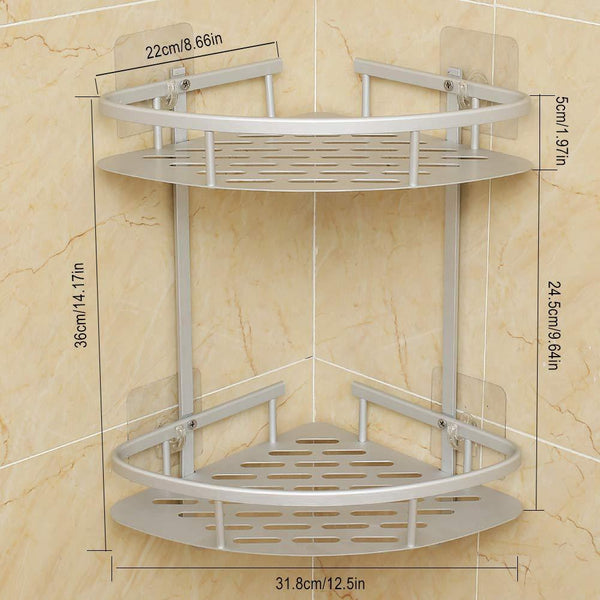 Hawsam No Drilling Bathroom Corner Shelves, Aluminum 2 Tier Shower Shelf Caddy Adhesive Storage Basket for Shampoo