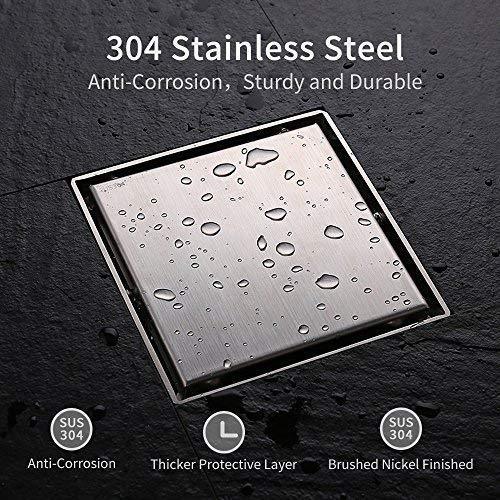 DESFAU Square Shower Drain 6-Inch, Tile Insert Square Drain JD47030900BNUS
