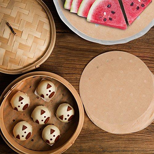 100pcs Air Fryer Liners, Vancens 9 inch Bamboo Steamer Liners, Premium Perforated Parchment Paper Sheets, Non-stick Basket Mat, Perfect for 5.3 & 5.8 QT Air Fryers/Steaming/Baking/Cooking
